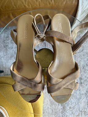 Jimmy Choo Papyrus Taupe Suede Crisscross Ankle-Strap Wedge Heels Size 9